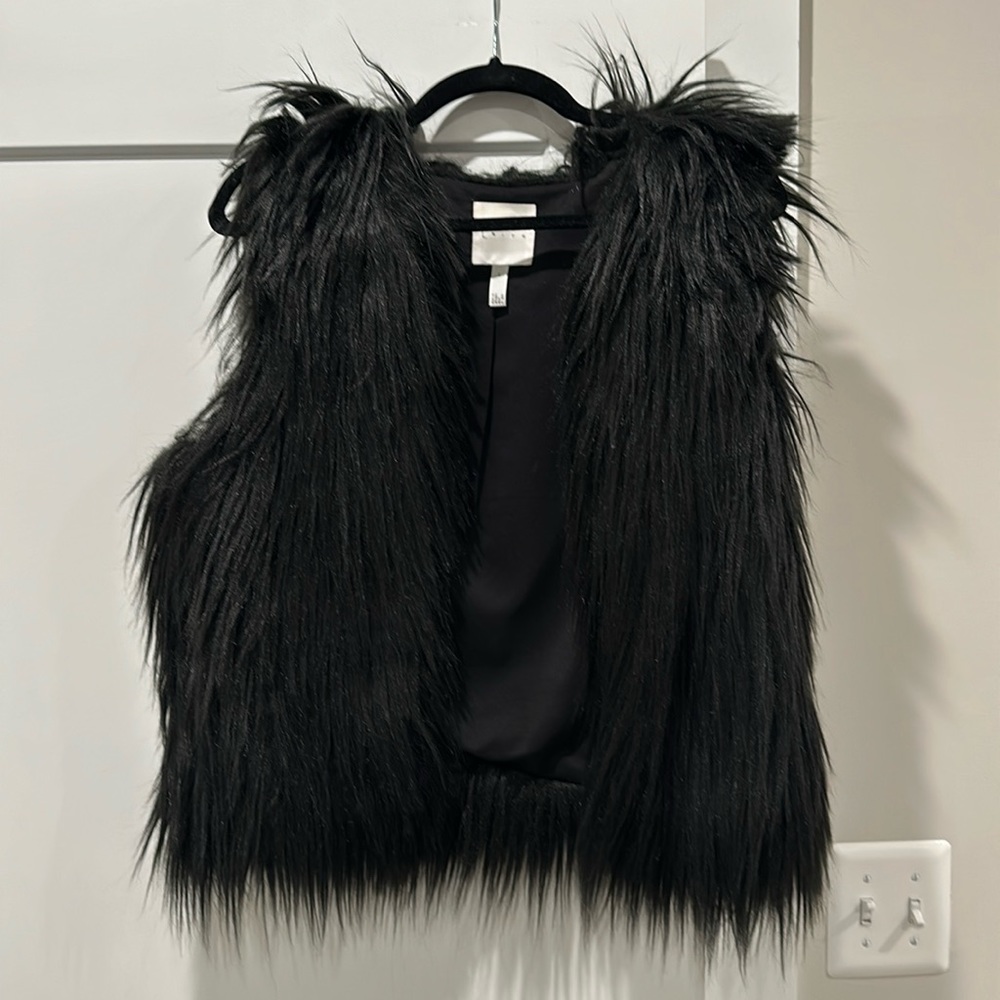 Black Faux Fur Vest Leith Large
